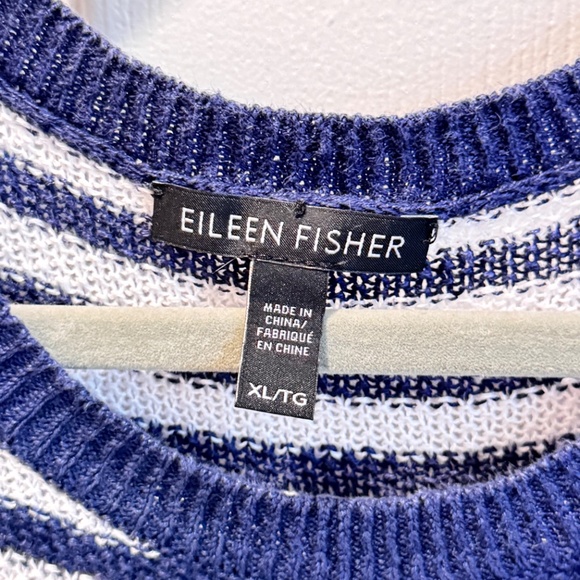 Eileen Fisher Summer Sweater, Blue & White Striped, Size XL - Picture 5 of 10